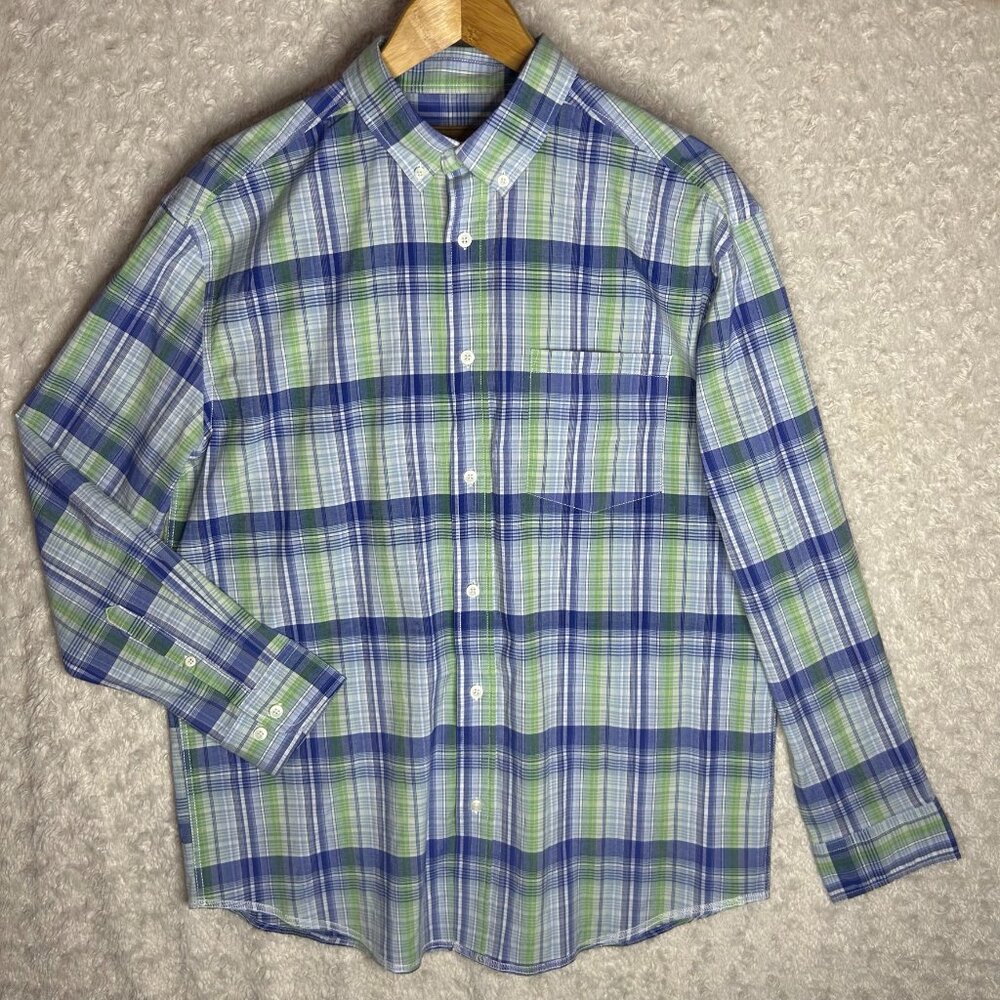 CLEARWATER Outfitters EUC Blue Green White Plaid Button Down Long Sleeve Size L